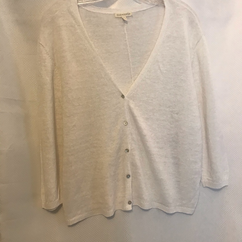 Eileen Fisher white linen cropped sweater.